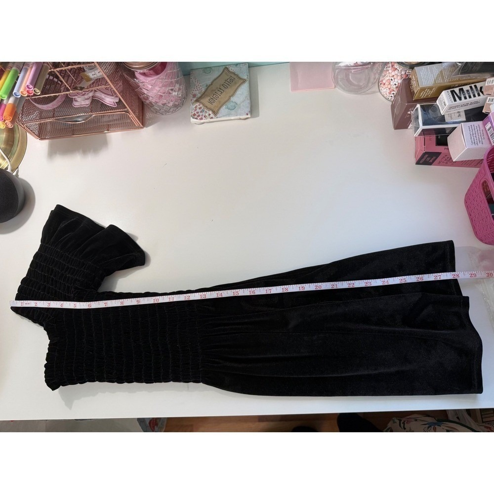 Urban Outfitters Womens Black Plush Velvet‎ Smocked Ruffle Sleeve Mini Dress XS - Picture 9 of 9